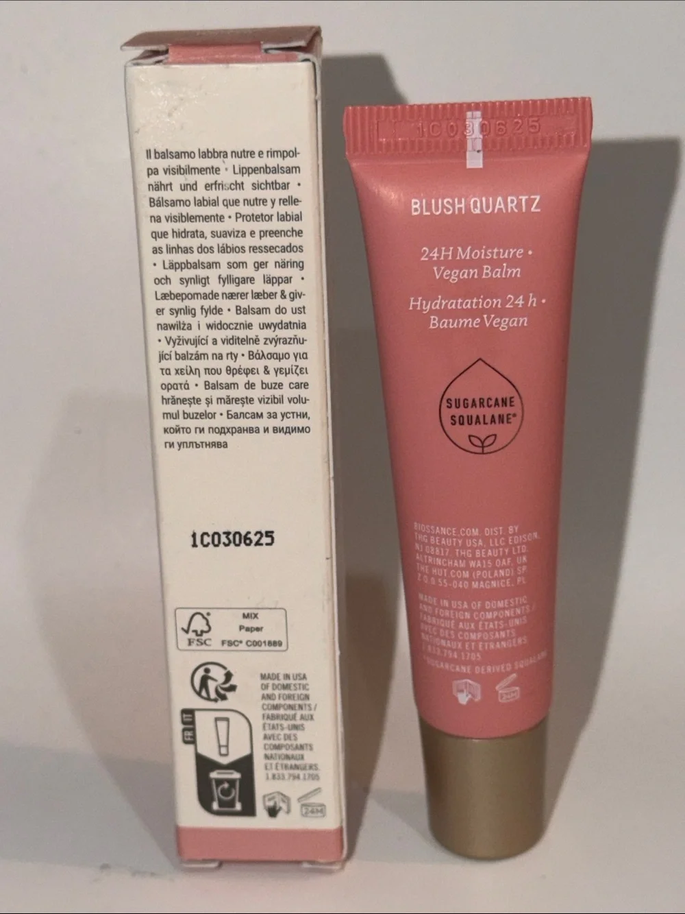 BIOSSANCE PRO-PEPTIDE LIP PERFECTOR BALM in BLUSH QUARTZ F/S 0.53 Oz Vegan NIB!